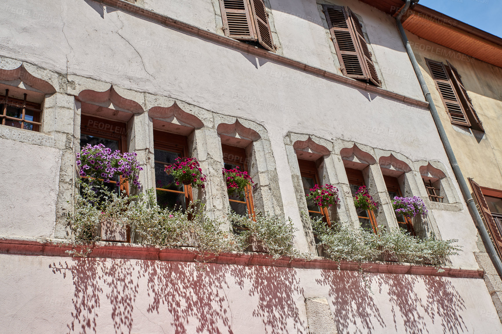 Buy stock photo Editorial: Annecy, France, July, 17, 2019: Houses and street life in the famous medieval part of the city of Annecy, Department of Upper Savoy, France.