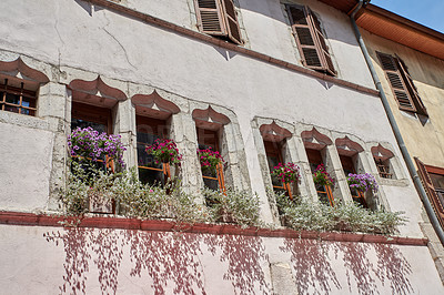 Buy stock photo Editorial: Annecy, France, July, 17, 2019: Houses and street life in the famous medieval part of the city of Annecy, Department of Upper Savoy, France.