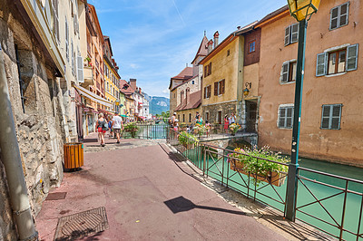Buy stock photo Annecy, France, July, 17, 2019: Houses and street life in the famous medieval part of the city of Annecy, Department of Upper Savoy, France.Annecy, France, July, 17, 2019: Houses and street life in the famous medieval part of the city of Annecy, Department of Upper Savoy, France.Editorial: Annecy, France, July, 17, 2019: Houses and street life in the famous medieval part of the city of Annecy, Department of Upper Savoy, France.