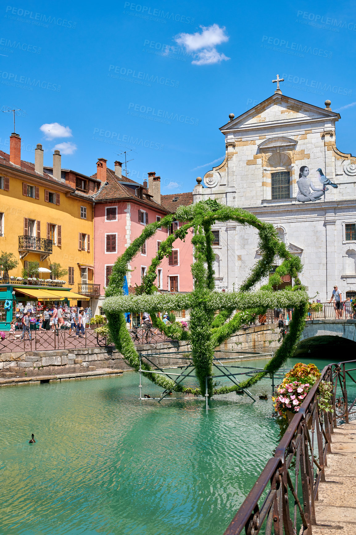 Buy stock photo Annecy, France, July, 17, 2019: Houses and street life in the famous medieval part of the city of Annecy, Department of Upper Savoy, France.Editorial: Annecy, France, July, 17, 2019: Houses and street life in the famous medieval part of the city of Annecy, Department of Upper Savoy, France.