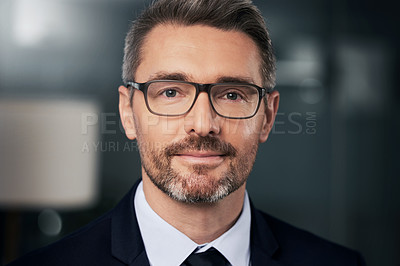 Buy stock photo Portrait of a mature businessman standing in his office