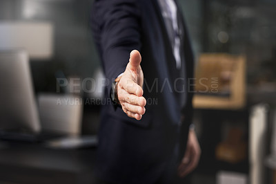 Buy stock photo Shot of a businessman reaching out for a handshake