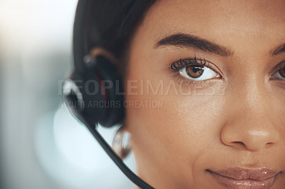 Buy stock photo Woman, call centre and headset in portrait, contact and secretary or assistant in office. Female person, closeup and receptionist or support and crm, customer service and telemarketing for consulting