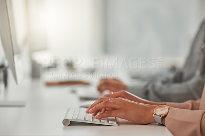 Buy stock photo Closeup shot of an unrecognizable person using a computer at work