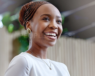 Buy stock photo Shot of a beautiful young woman talking to her colleagues outside