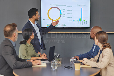 Buy stock photo Shot of a group of businesspeople having a meeting in a boardroom at work