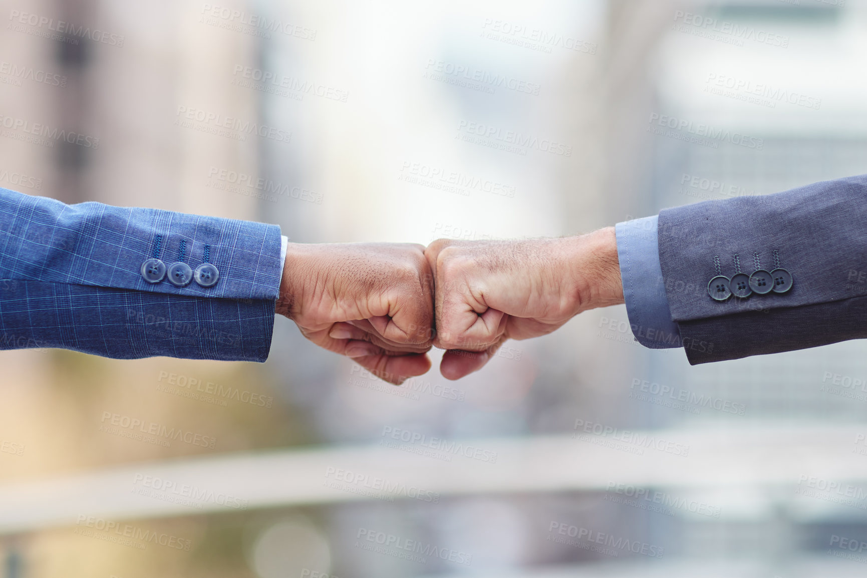 Buy stock photo Fist bump, business people and motivation of staff with success, agreement and partnership. Team work, collaboration and deal of businessman with a greeting and welcome hand gesture with partner