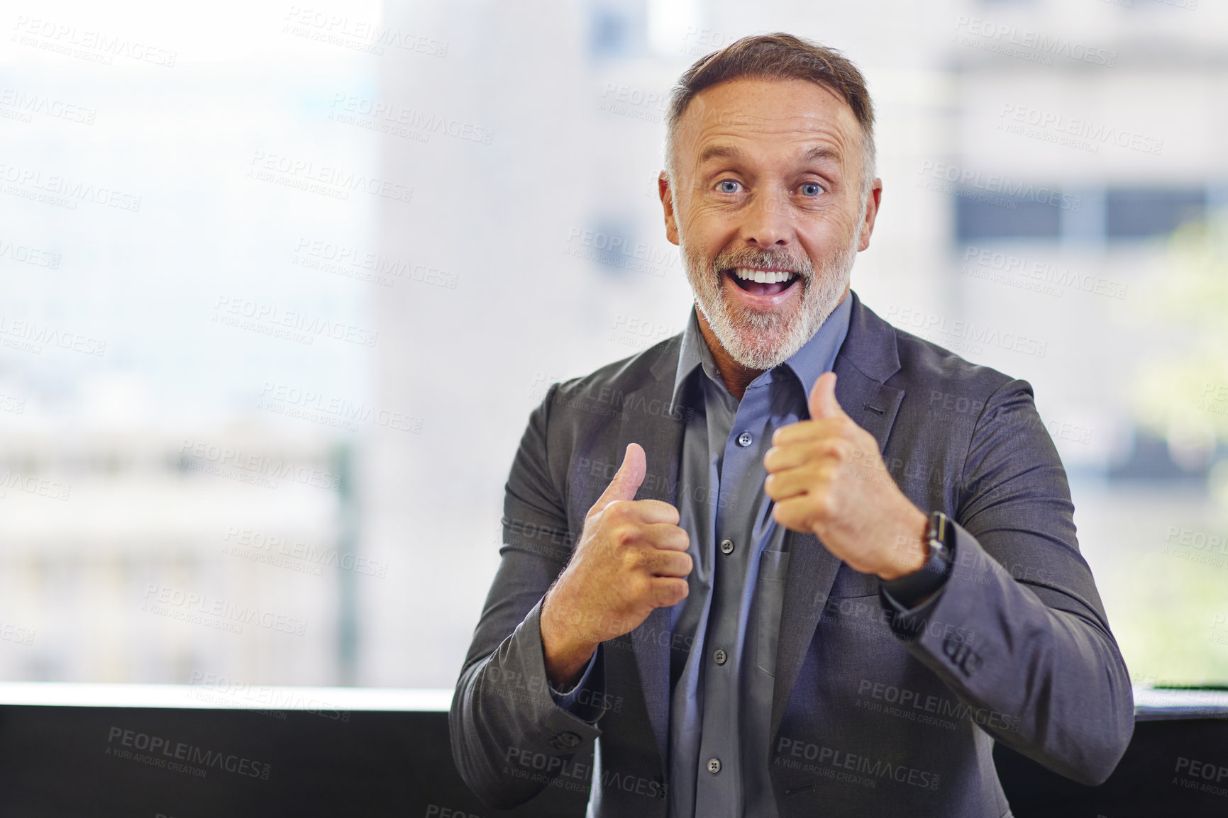 Buy stock photo Shot of a mature businessman showing thumbs up