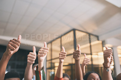 Buy stock photo Shot of a team of  a group of unrecognizable colleagues giving the thumbs up