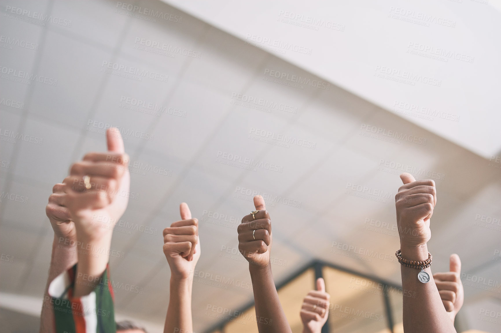 Buy stock photo Shot of a team of  a group of unrecognizable colleagues giving the thumbs up