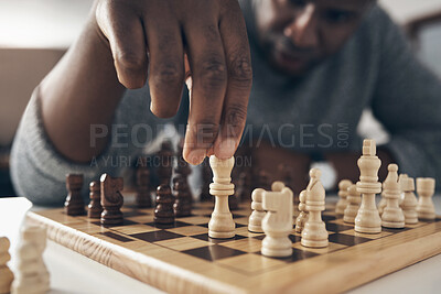 Buy stock photo Cropped shot of a businesman playing a game of chess