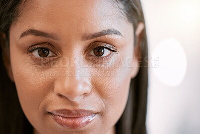 Buy stock photo Woman, skincare and portrait on blurred background for natural makeup, wellness and dermatology results with bokeh. Beauty, face and calm girl model with cosmetic shine, glowing skin or confidence