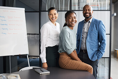 Buy stock photo Portrait of a group of businesspeople working together in an office