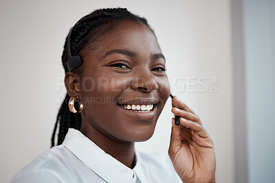 Buy stock photo Closeup shot of a young woman working in a call center
