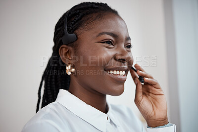 Buy stock photo Closeup shot of a young woman working in a call center