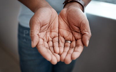 Buy stock photo Cropped shot of a businessman standing with his hands cupped together