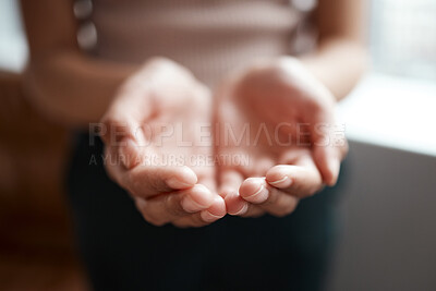 Buy stock photo Cropped shot of a businesswoman standing with his hands cupped together