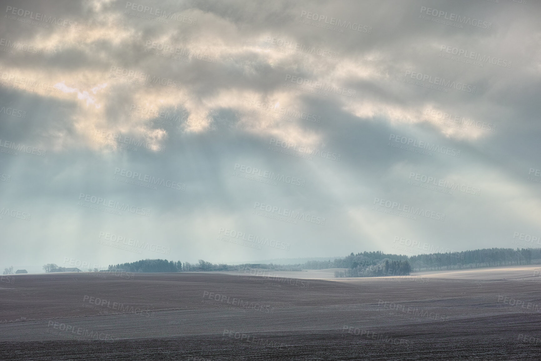 Buy stock photo A photo of a winter landscape at sunset