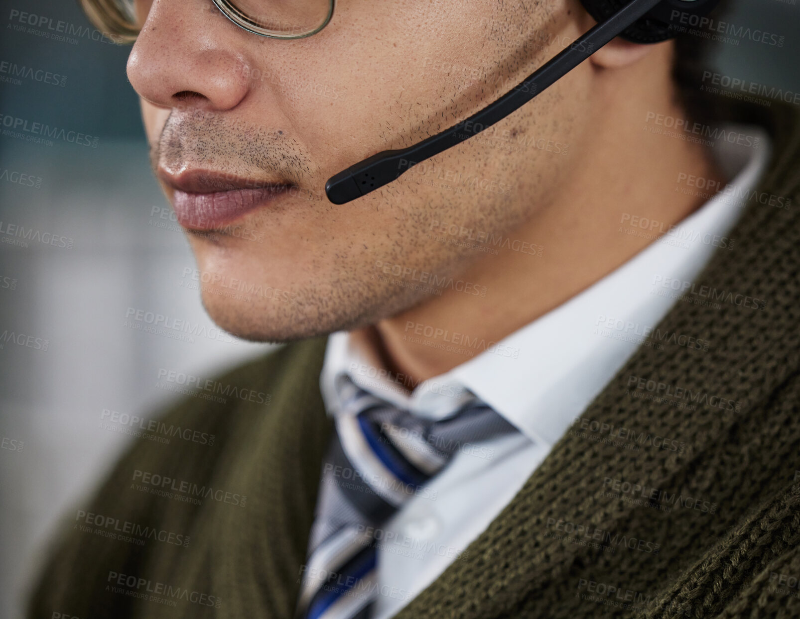 Buy stock photo Closeup shot of an unrecognizable call center agent