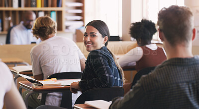 Buy stock photo Portrait of a teenage girl in a classroom at high school