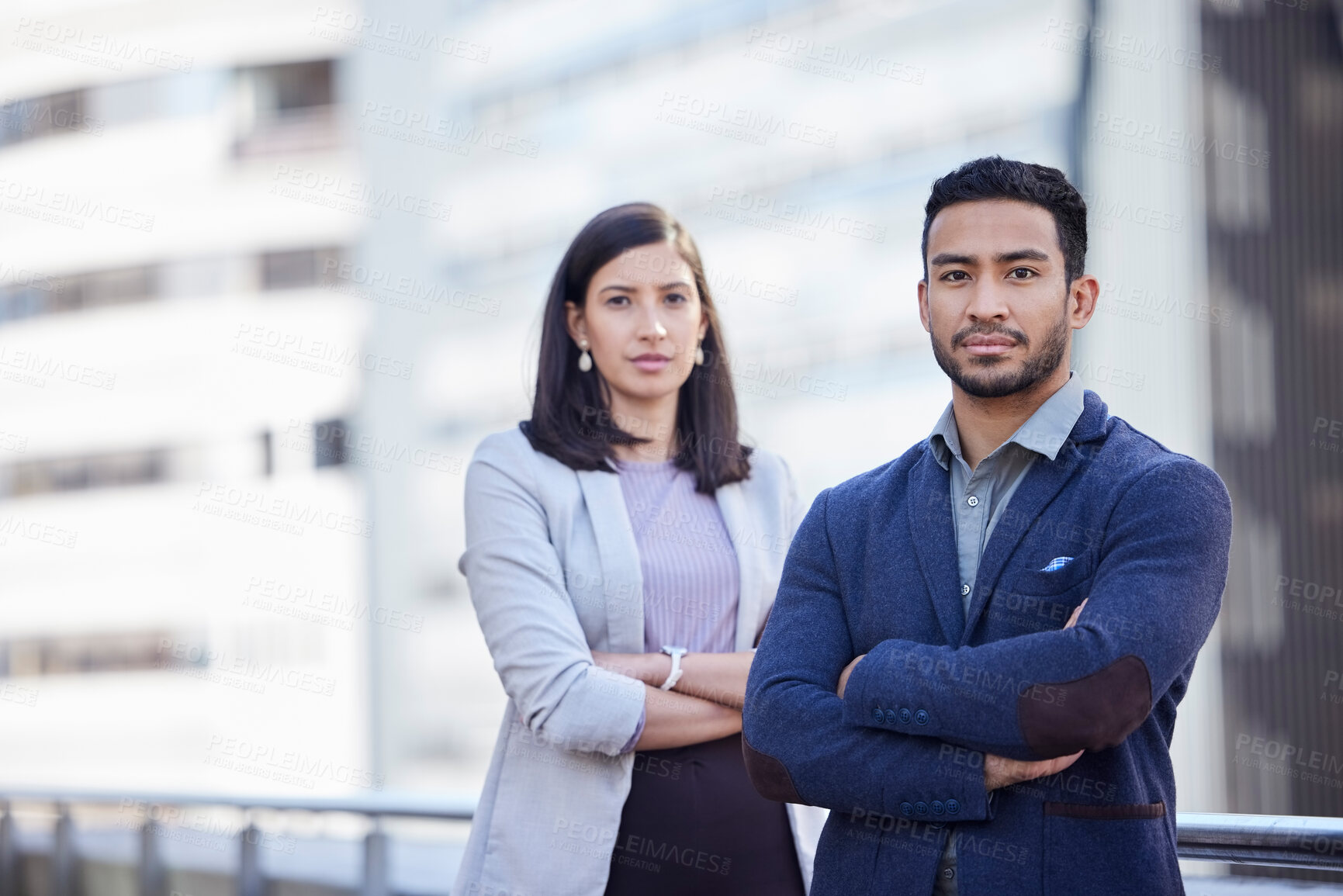 Buy stock photo Shot of two businesspeople looking confident together