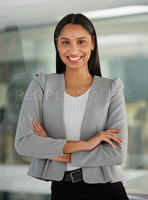 Buy stock photo Portrait of a young businesswoman working in a modern office
