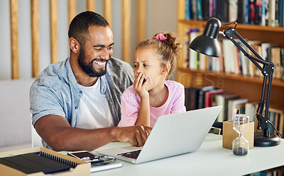 Buy stock photo Shot of a little girl sitting with her father while he works