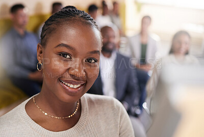 Buy stock photo Cropped portrait of an attractive young businesswoman giving a presentation in the boardroom