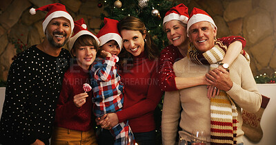 Buy stock photo Portrait of a happy family spending Christmas together at home