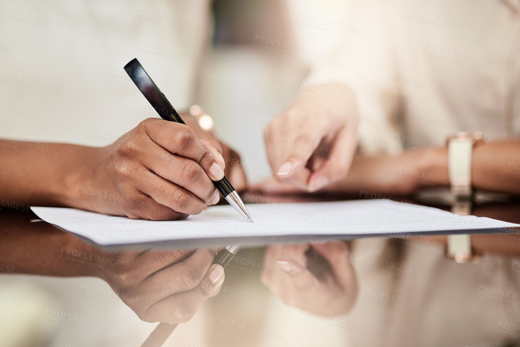 Buy stock photo Shot of a businesswoman signing a contract