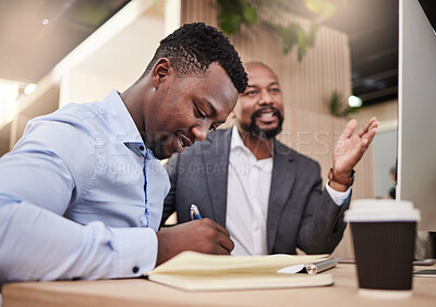 Buy stock photo Shot of two businessmen having a meeting