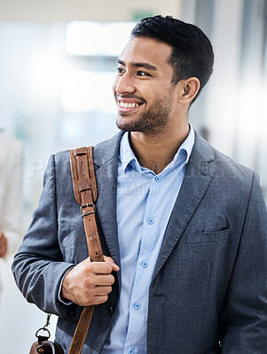 Buy stock photo Shot of a business smiling while walking through the office