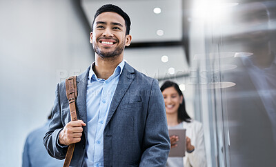 Buy stock photo Shot of a business smiling while walking through the office