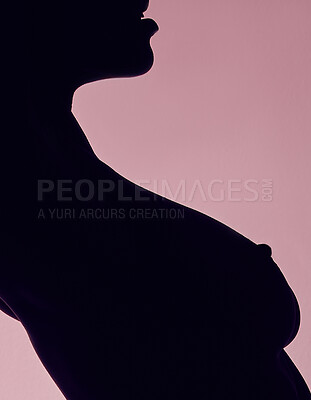 Buy stock photo Studio shot of a unrecognizable woman posing against a pink background black background