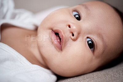 Buy stock photo Portrait of an adorable baby at home