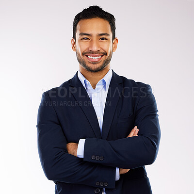 Buy stock photo Shot of a man standing against a grey background