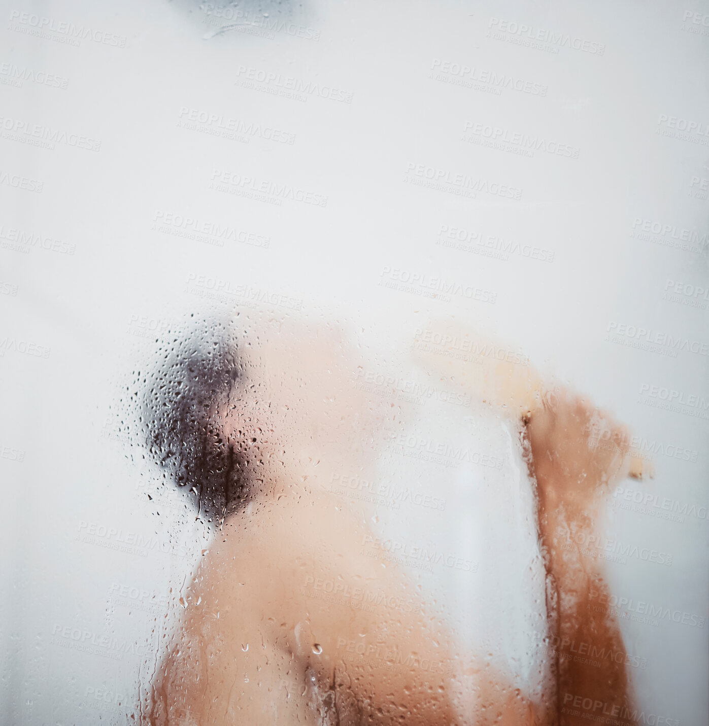Buy stock photo Shot of a young woman having fun singing while in the shower
