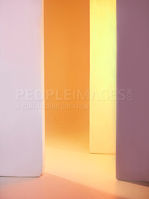 Buy stock photo Shot of an empty studio with pastel coloured panels