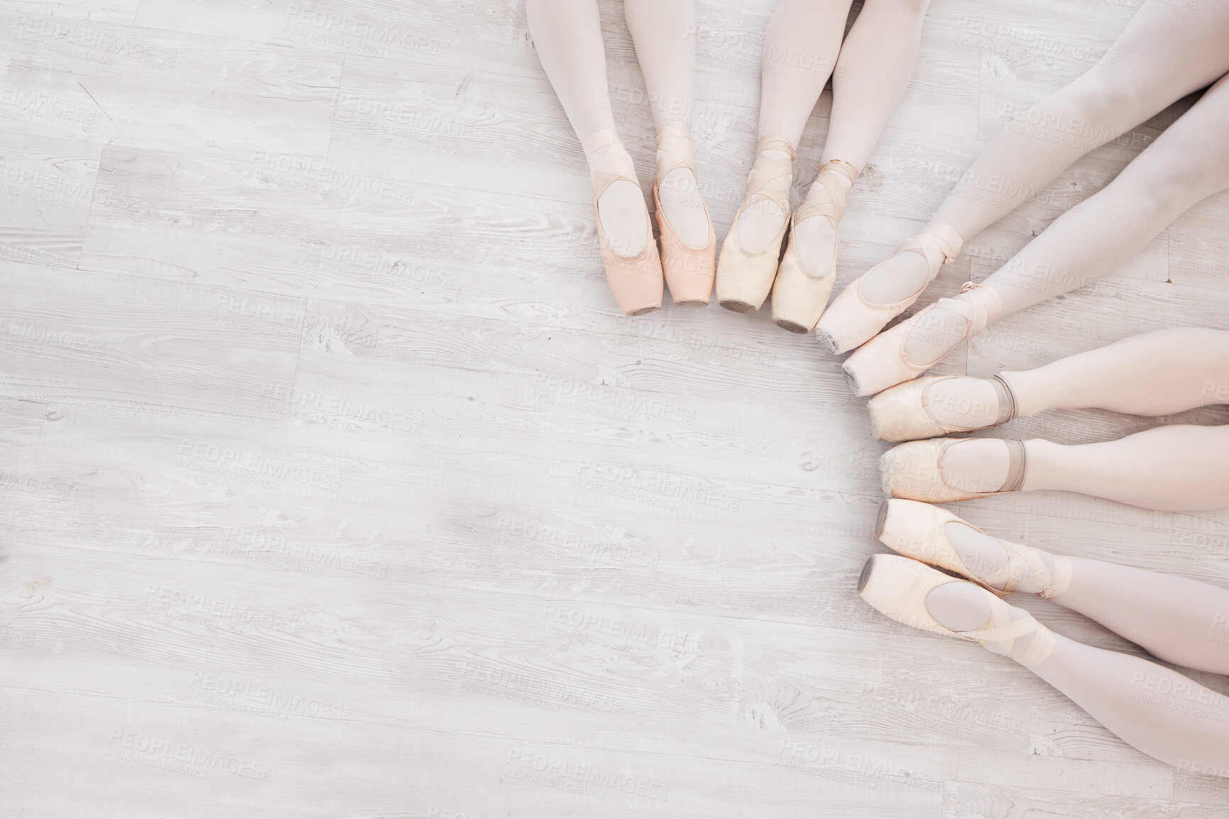 Buy stock photo Shot of a group of ballet pointe shoes