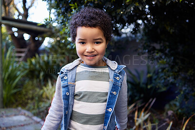 Buy stock photo Portrait of an adorable little boy outdoors