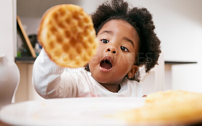 Buy stock photo Shot of a little girl about to eat a waffle