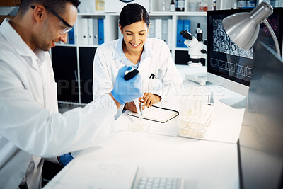 Buy stock photo Scientist, team and pipette on petri dish for research, test or chemical analysis for healthcare innovation in lab. Dropper, science and people in medical study of drugs, liquid or biotechnology