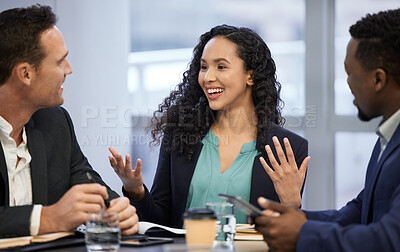 Buy stock photo Cropped shot of a group of white collar workers meeting in the boardroom