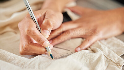 Buy stock photo Closeup shot of a woman designing a garment in her workshop