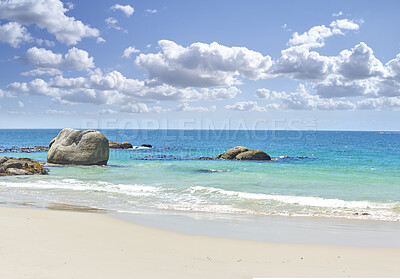 Buy stock photo Beach, coast and ocean