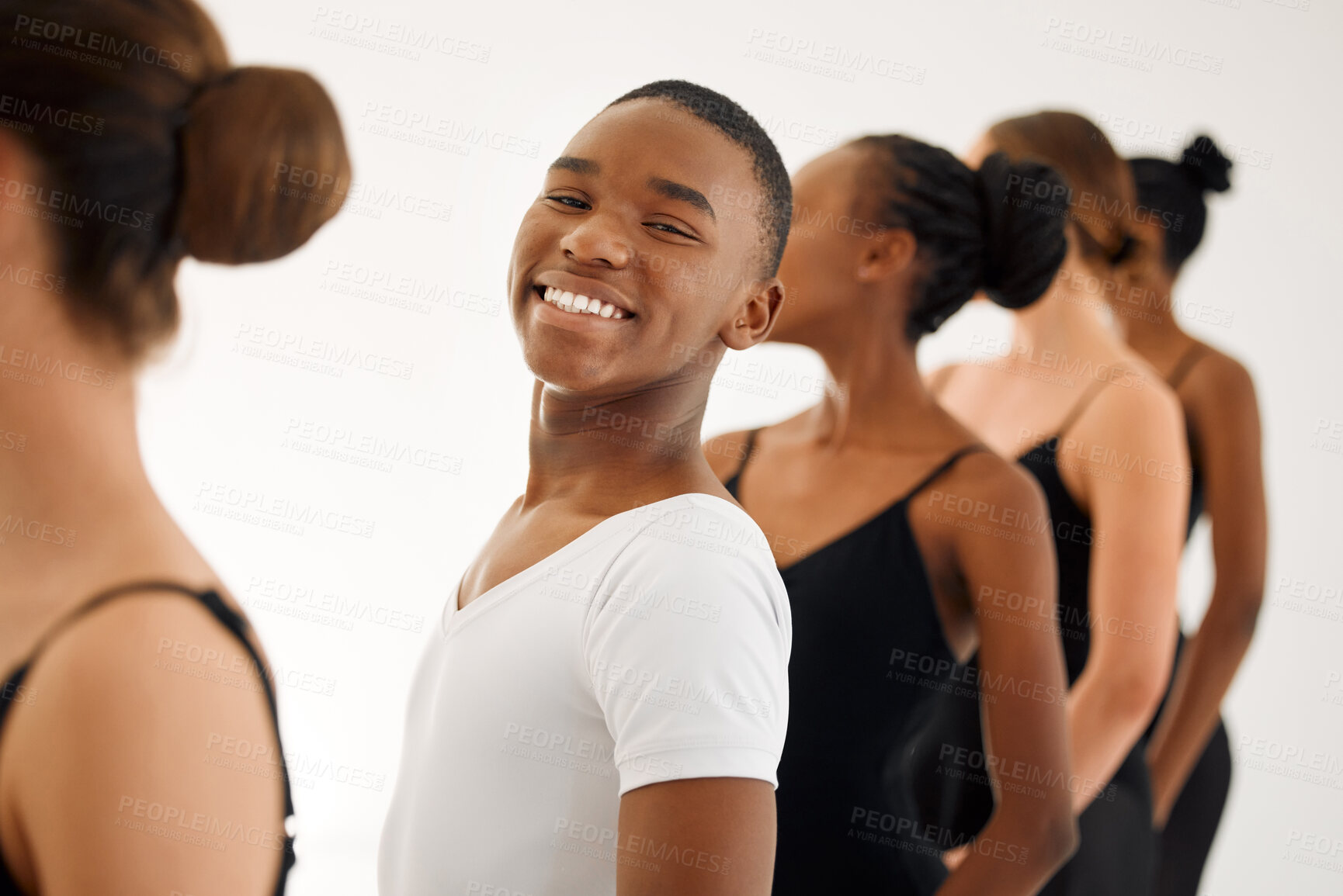 Buy stock photo Shot of a group of ballet dancers about to start their routine