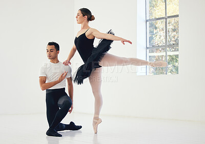 Buy stock photo Studio shot of a young couple rehearsing their routine