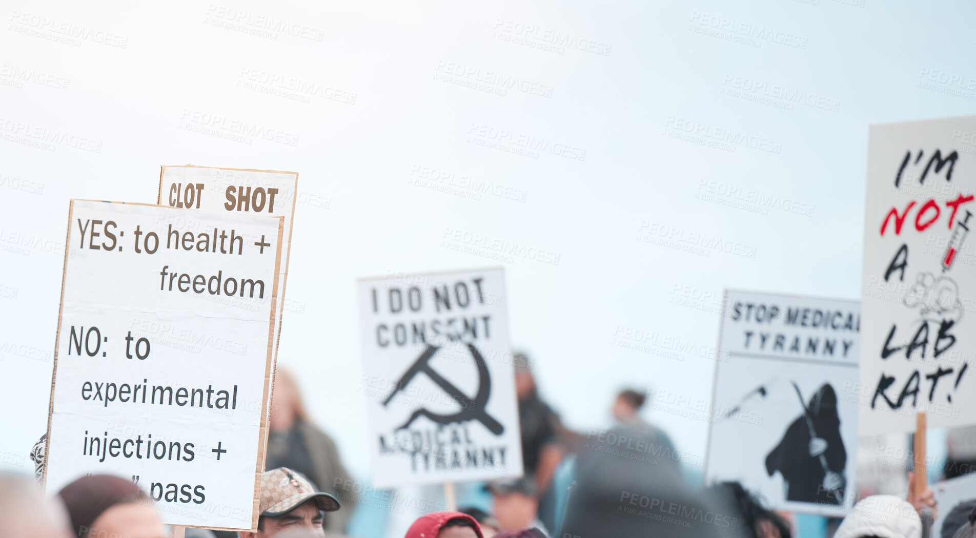 Buy stock photo Sign, politics and placard for choice, human rights and covid in South Africa for citizens. Demonstration, protest and campaign for healthcare in country against vaccination by government or state