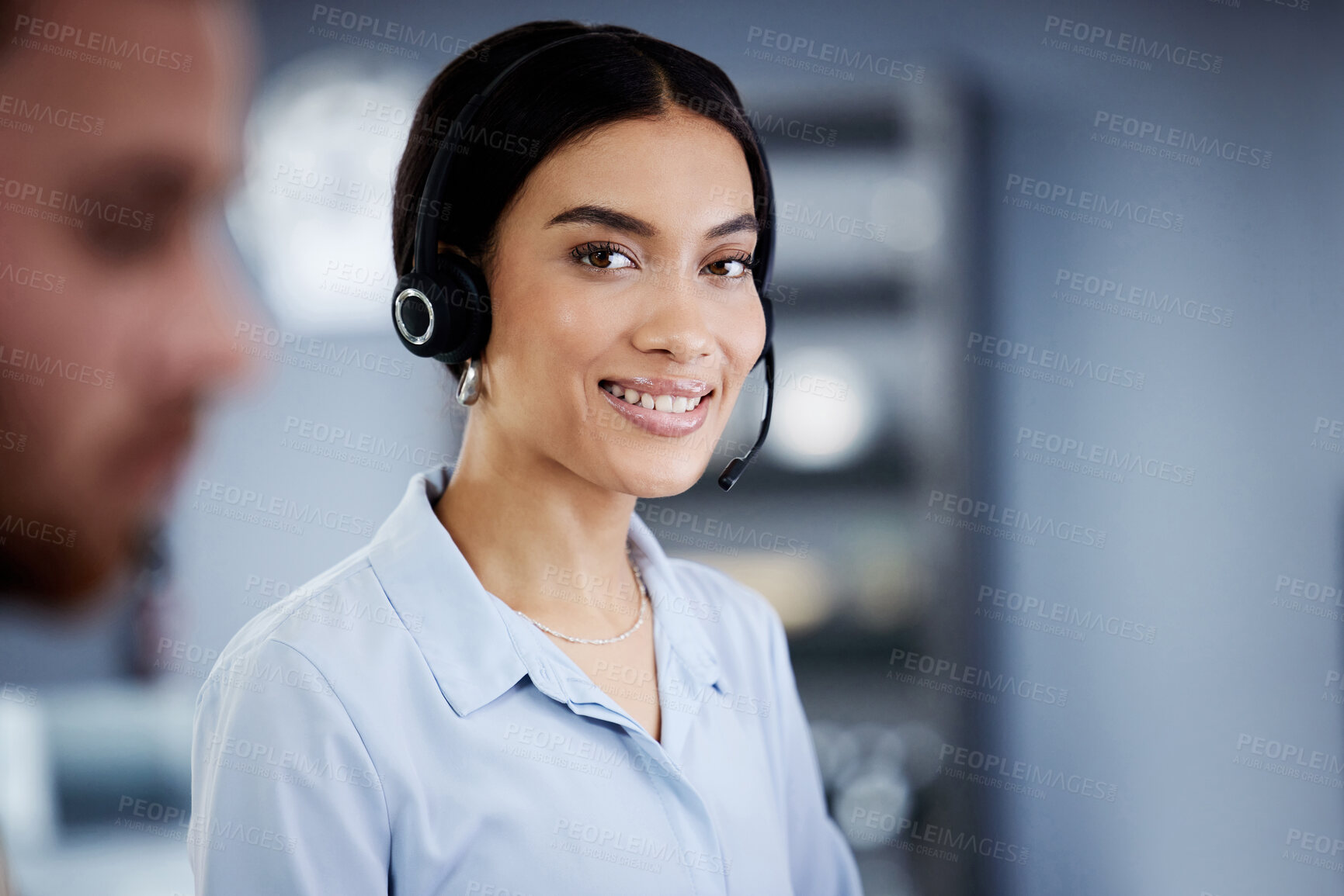 Buy stock photo Woman, portrait and help with technical support at call center with customer care, advice or feedback. Virtual, employee and contact us for problem solving chat and online consultation service