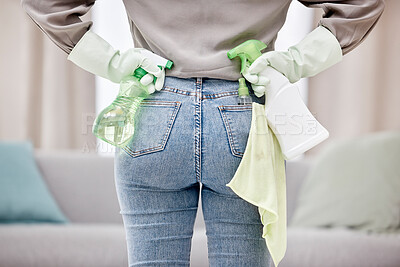 Buy stock photo Shot of an unrecognizable woman cleaning at home